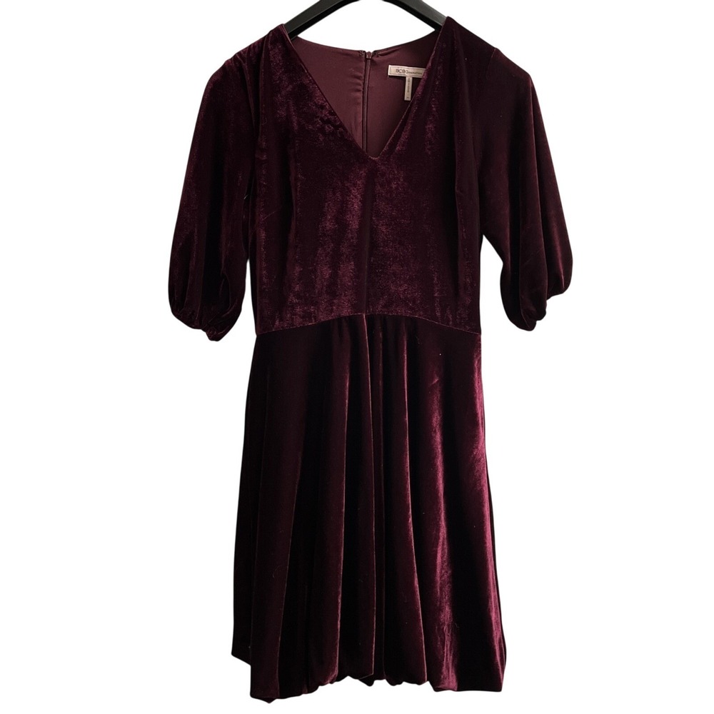 BCBGeneration‎ Dress Womens 10 Purple Velvet Mini Bubble Hem Holiday Event Party